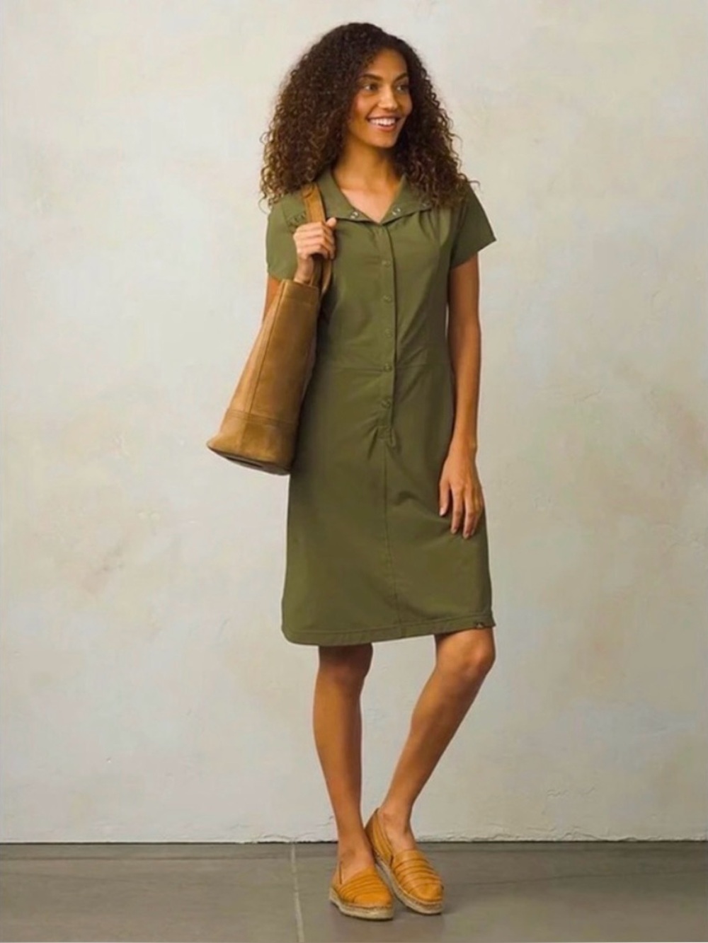 Prana Shadyn Snap-Front Olive Green Dress